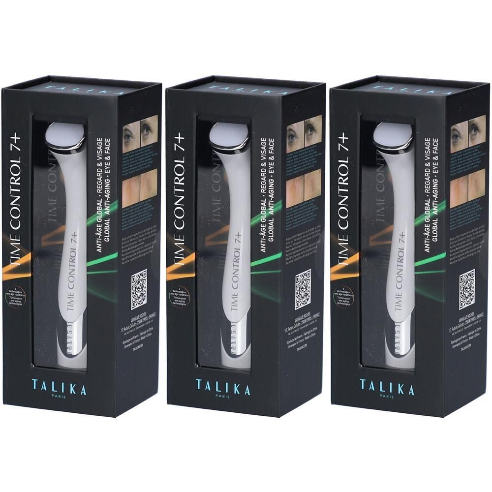 Talika Time Control 7+ apparaat in zwarte verpakking. Wit apparaat met zilveren punt.
