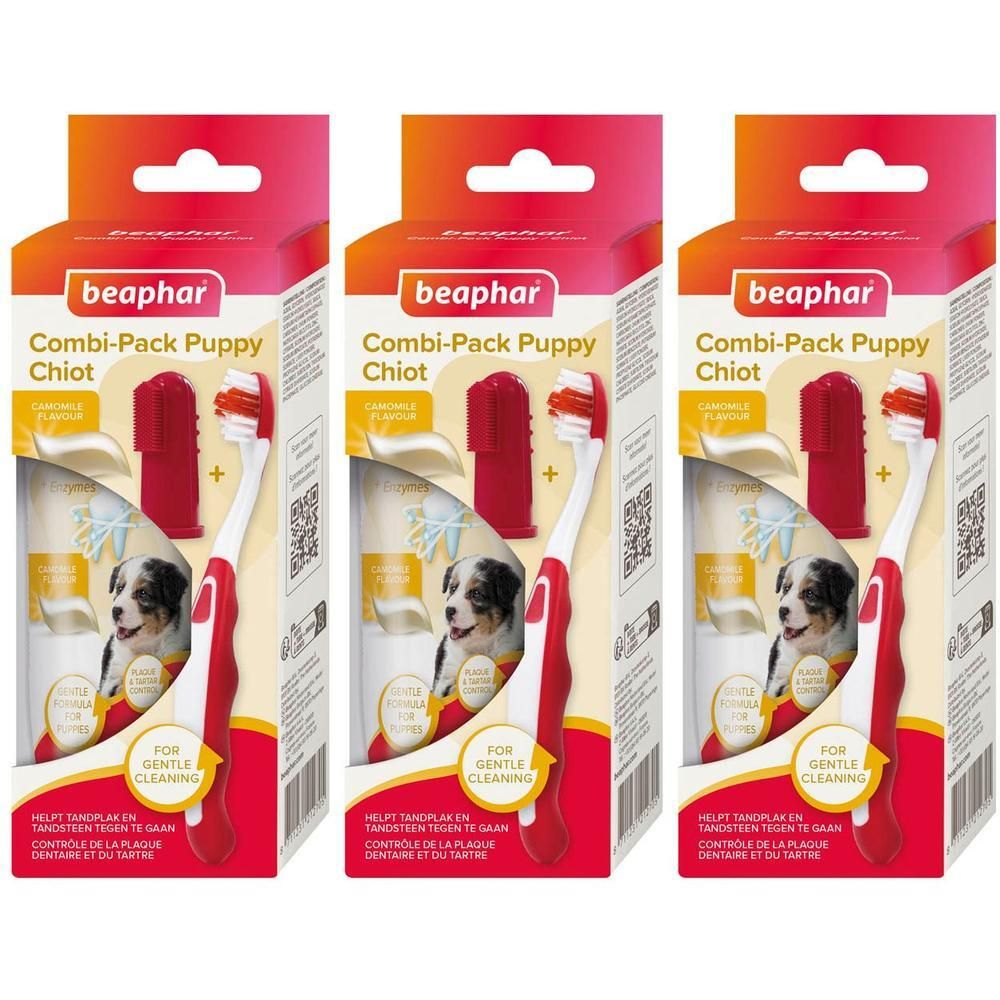 Beaphar Combi-Pack chiot, set de soins dentaires avec brosse et doigtier.