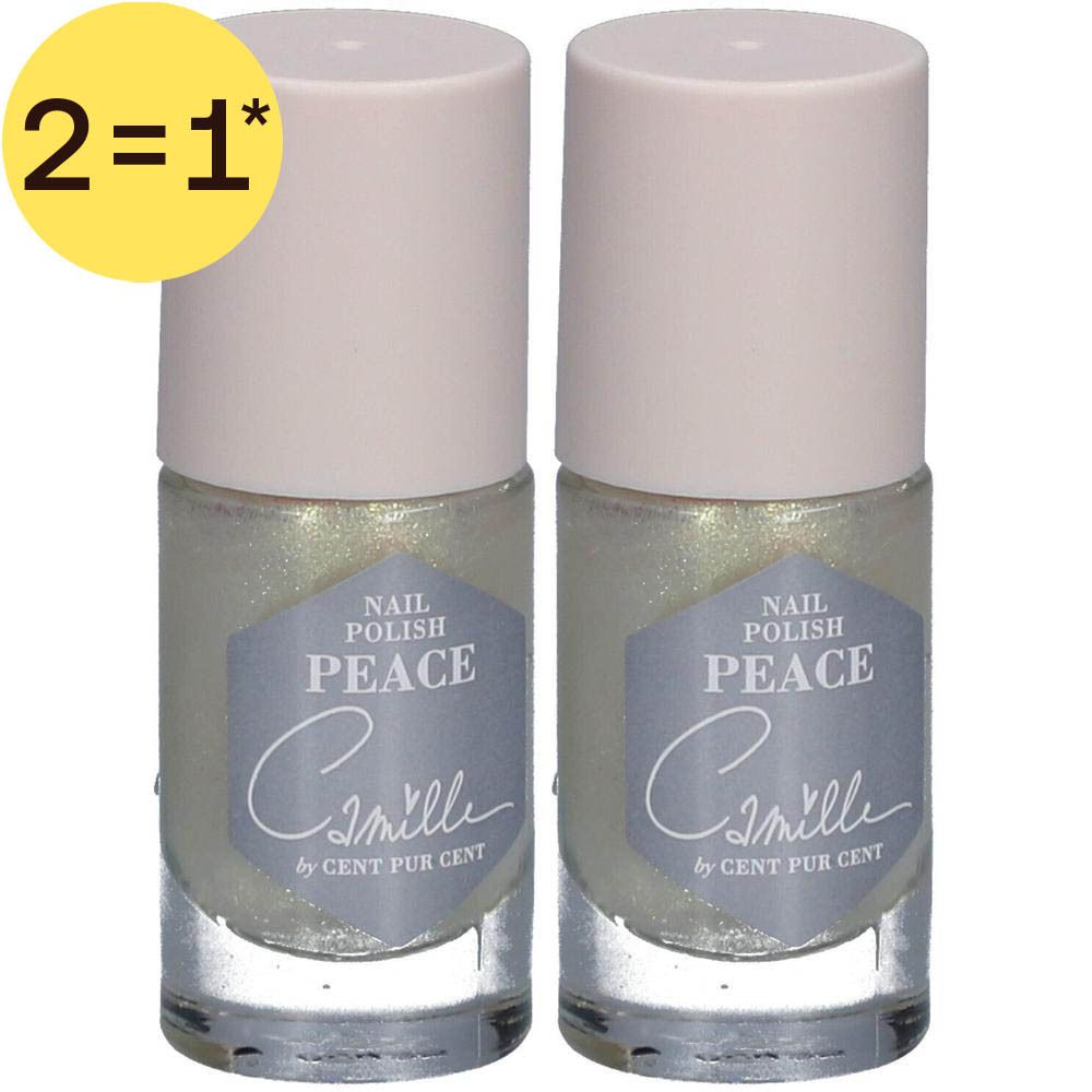 Deux flacons de vernis à ongles avec bouchons rose pâle et liquide nacré scintillant.