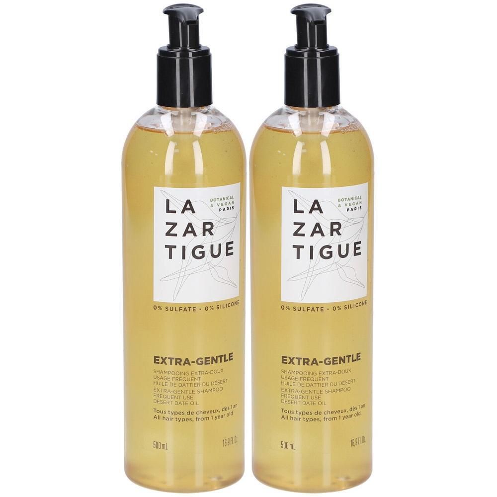 Deux flacons de shampooing Lazartigue Extra-Gentle, 500ml.