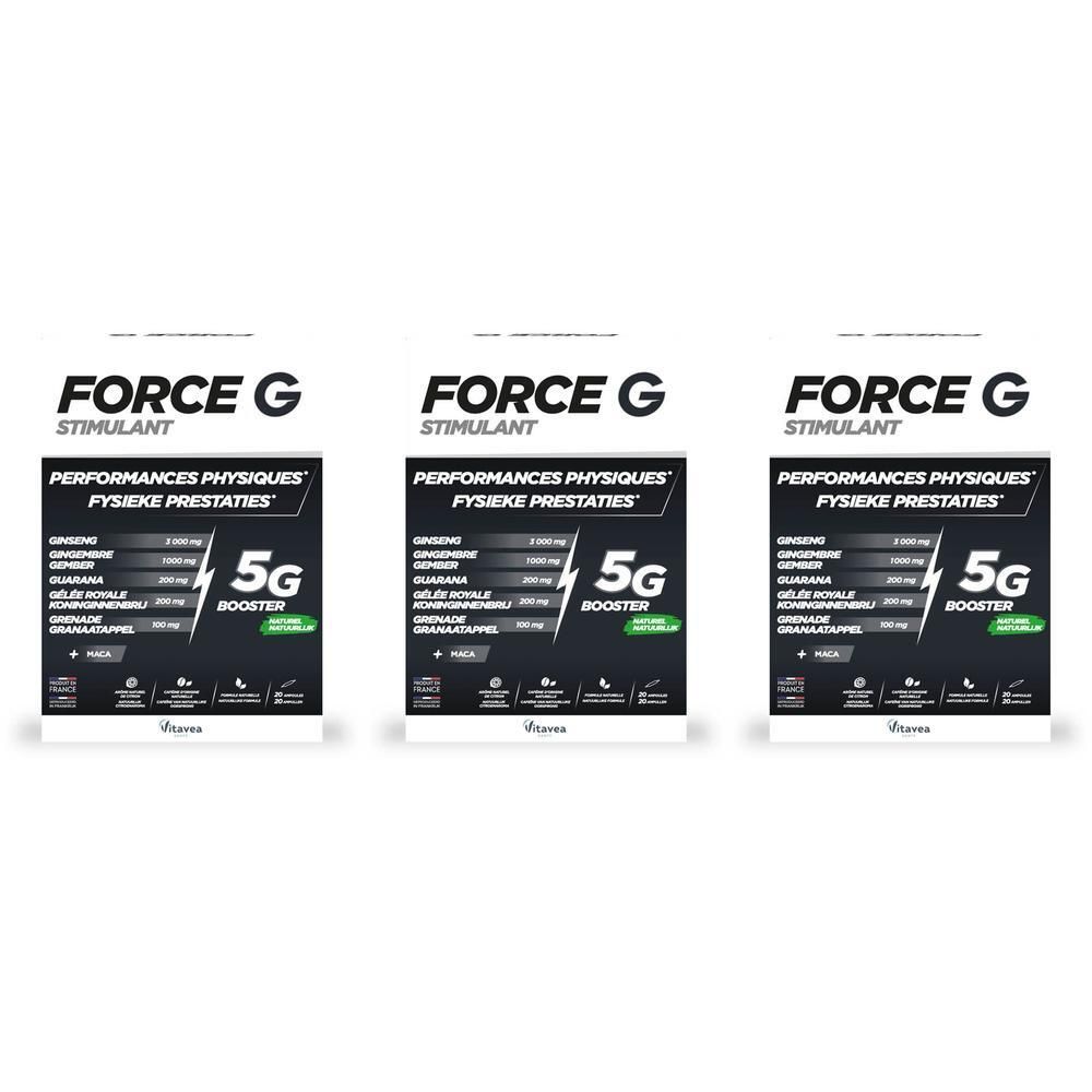 Drie pakken Vitavea Force G Stimulant met 5G booster voor fysieke prestaties.