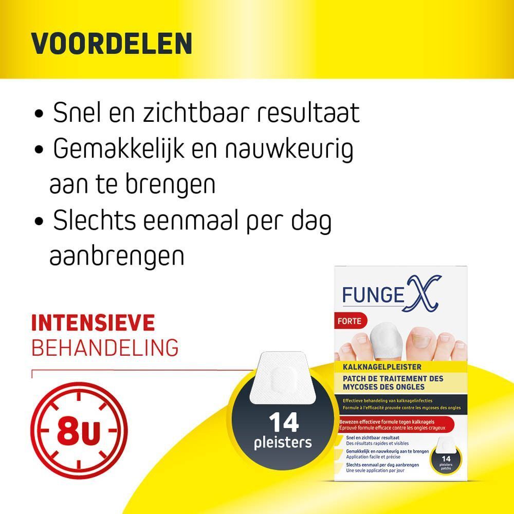Stapsgewijze instructies voor het aanbrengen van de FungeX nagelschimmelpleisters.