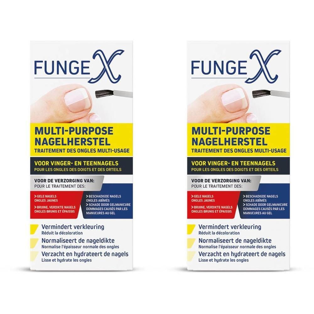 Deux boîtes de soin des ongles avec applicateur pinceau et illustration d'ongle.