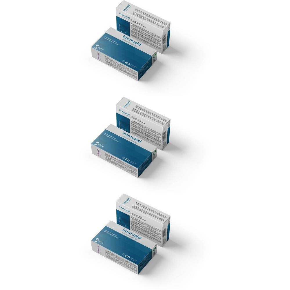 Trois boîtes de Sideri Laboratory Immusid, blanches et bleues.