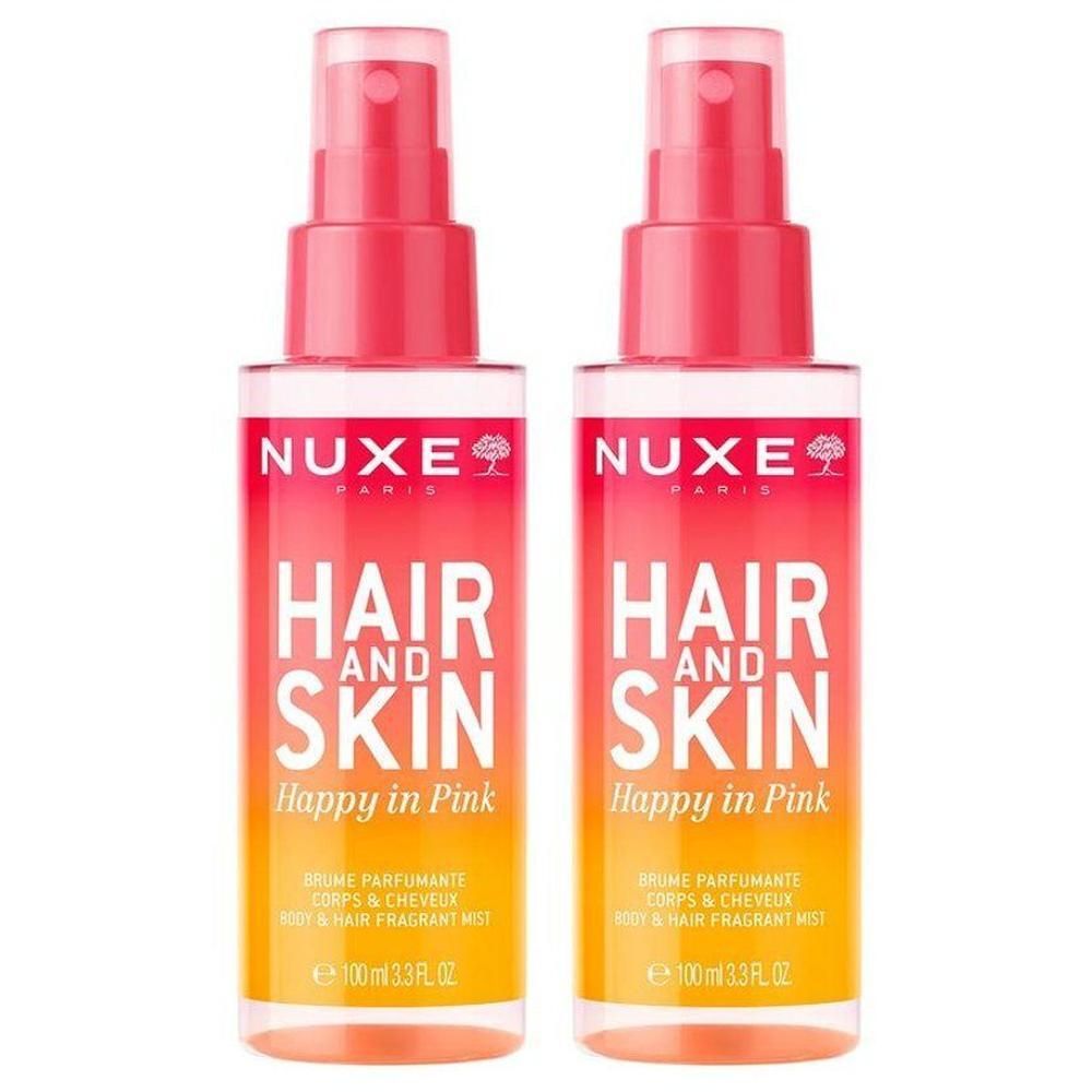 Deux flacons de brume parfumante corps et cheveux Nuxe Hair and Skin Happy in Pink, 100ml chacun.