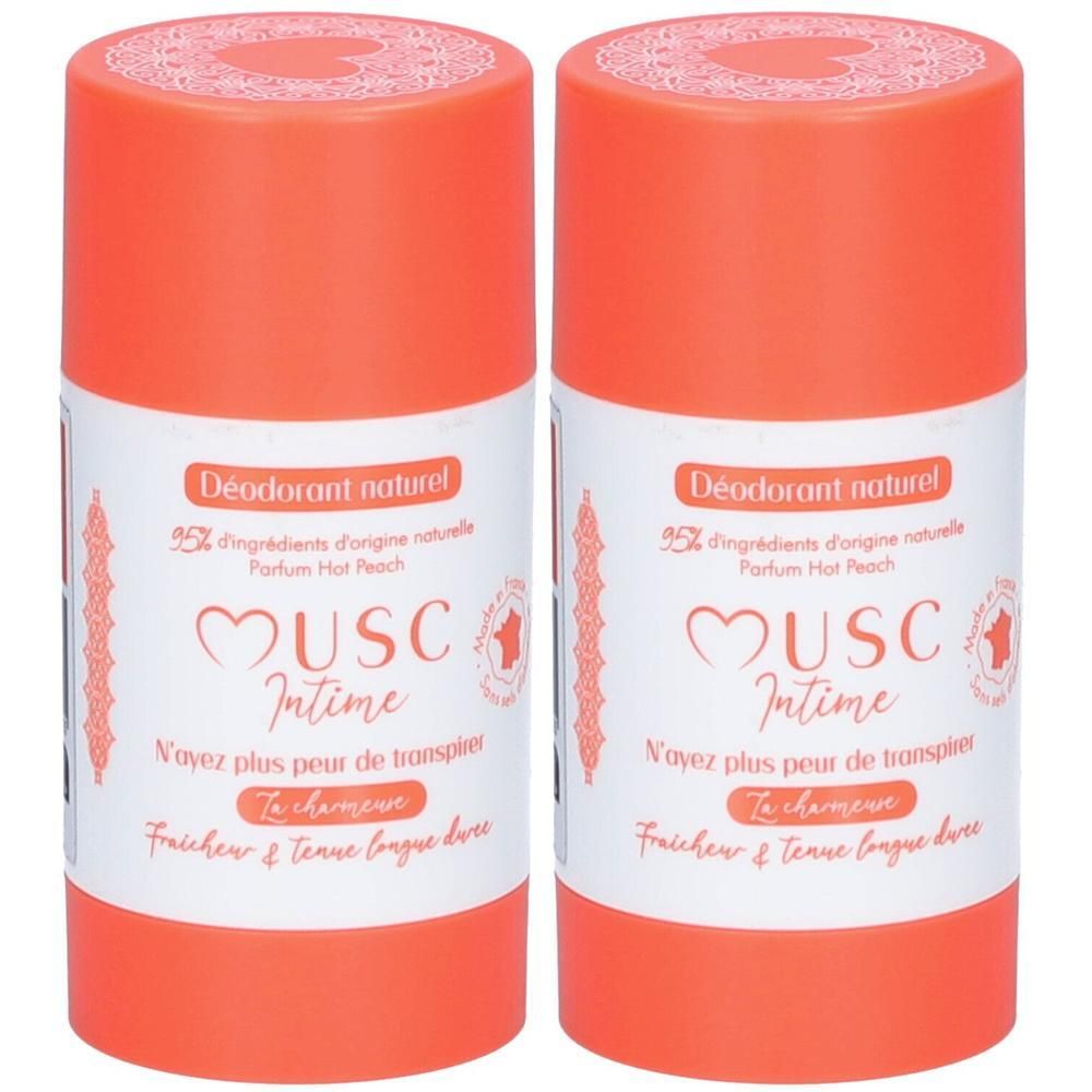 Deux déodorants solides parfum pêche. Déodorant naturel pour l'intimité.