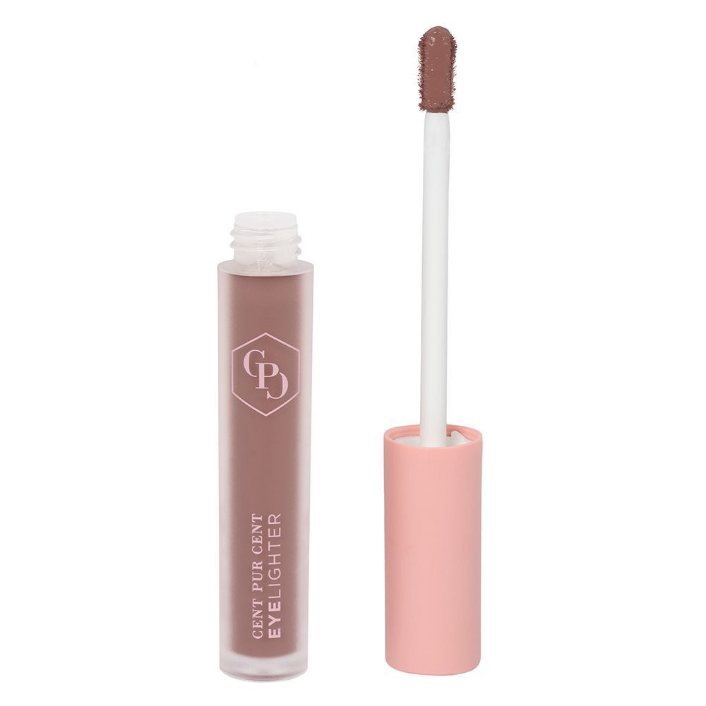 Een Cent Pur Cent Eyelighter Mocha Matte, geopend met applicator en roze dop ernaast.