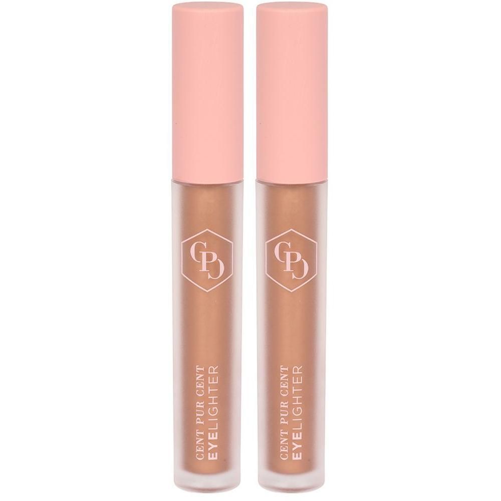 Twee Cent Pur Cent Eyelighter Melted Gold vloeistoffen met roze doppen.