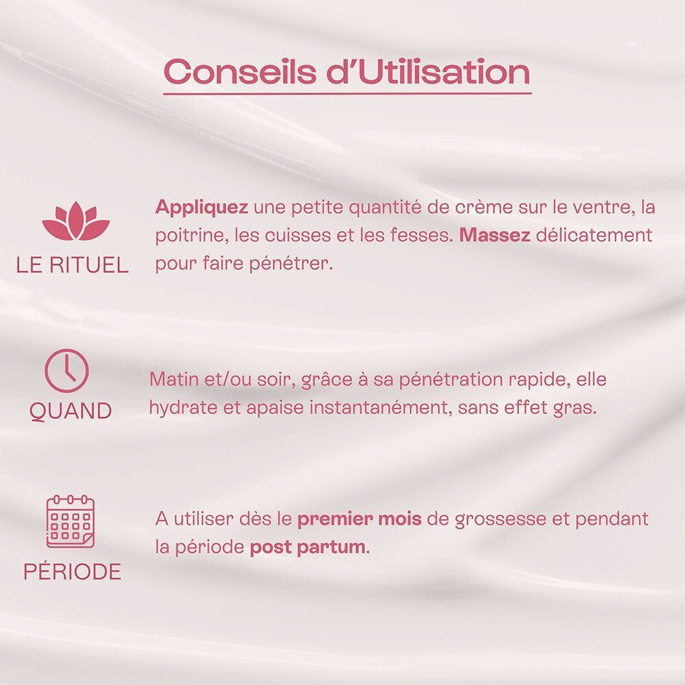 Conseils d'utilisation Omum La Surdouée : ventre, poitrine, cuisses, fesses.