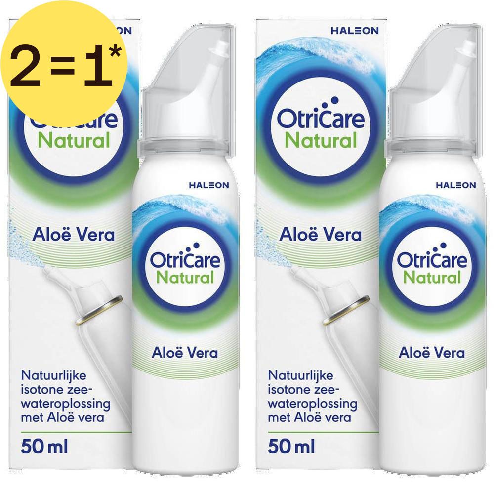 Twee flacons OtriCare Natural Aloe Vera neusspray, 50 ml.