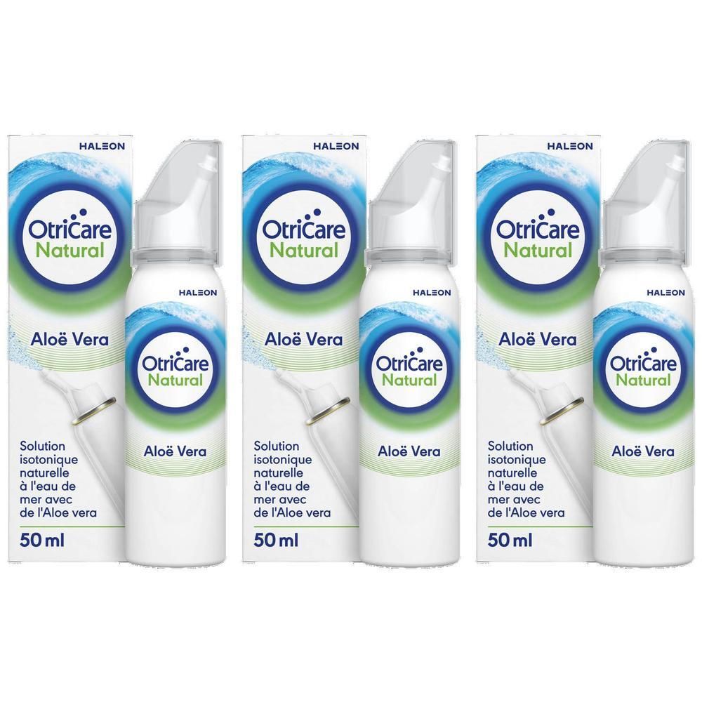 Trois sprays nasaux OtriCare Natural Aloe Vera, 50 ml.