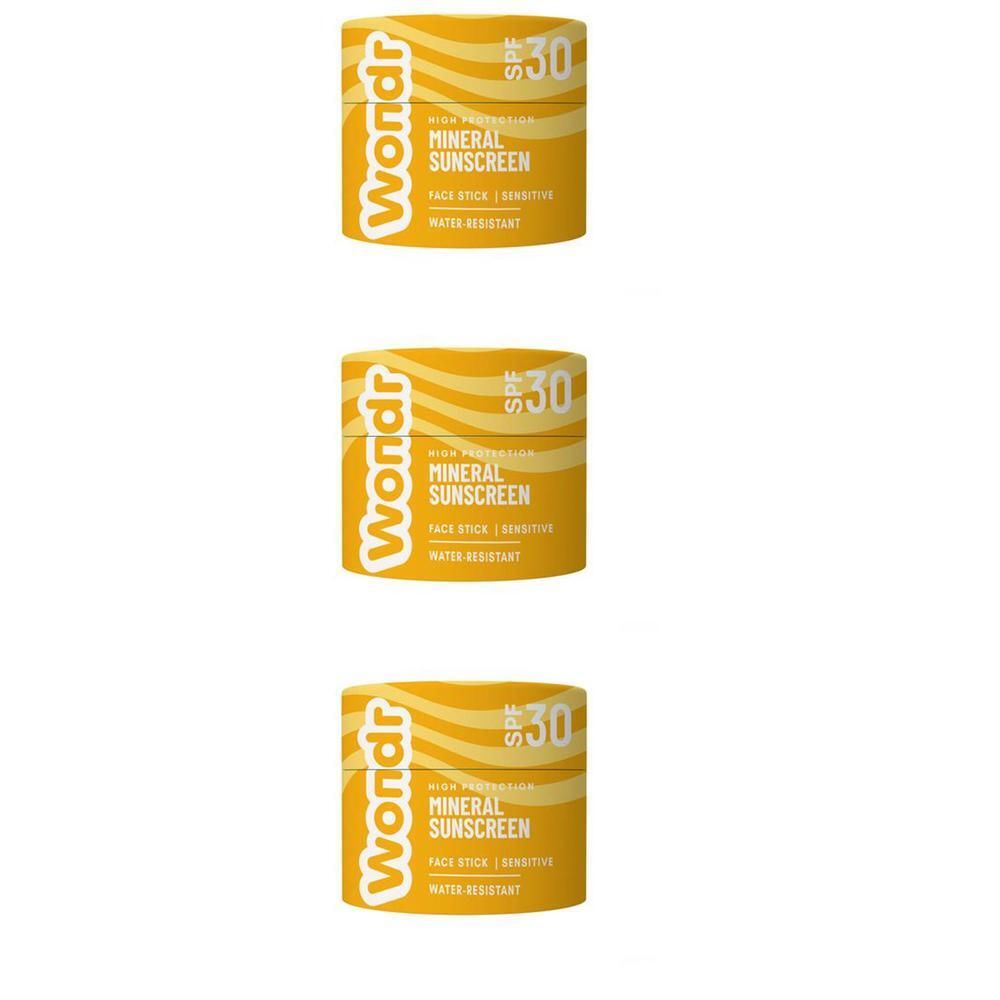 Wondr Protection Solaire Minérale SPF30, stick visage, résistant à l'eau.