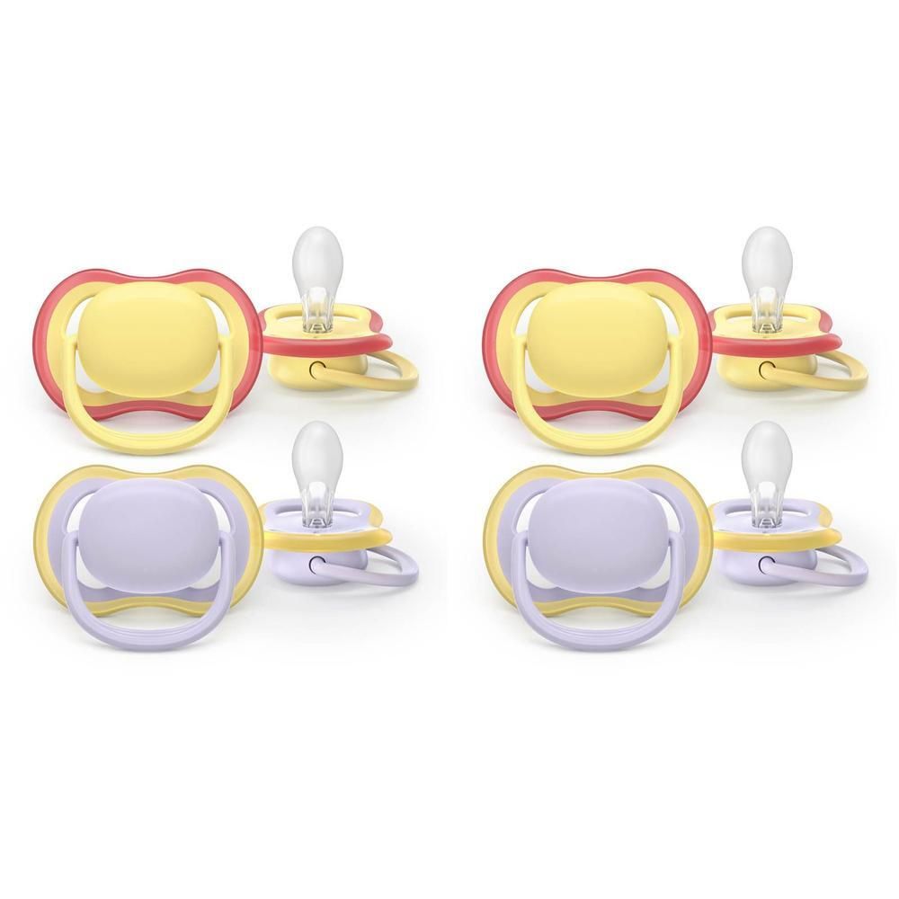 Twee Philips Avent Ultra Air fopspeentjes, pistache en lila.