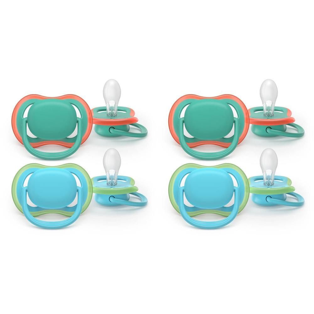 Deux paires de sucettes bleu/vert et corail/vert.