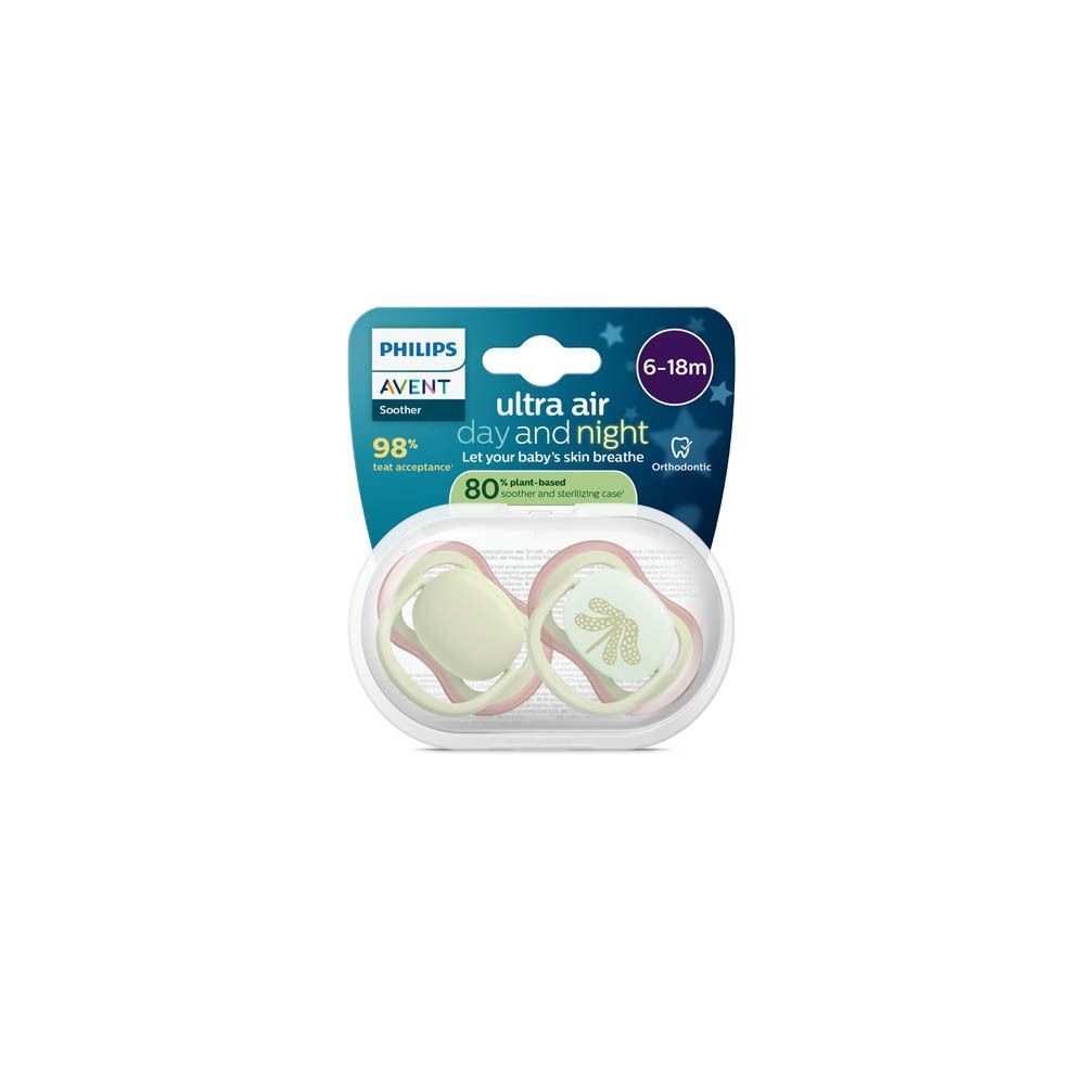 Emballage de deux sucettes Philips Avent Air Night & Day, 6-18m.