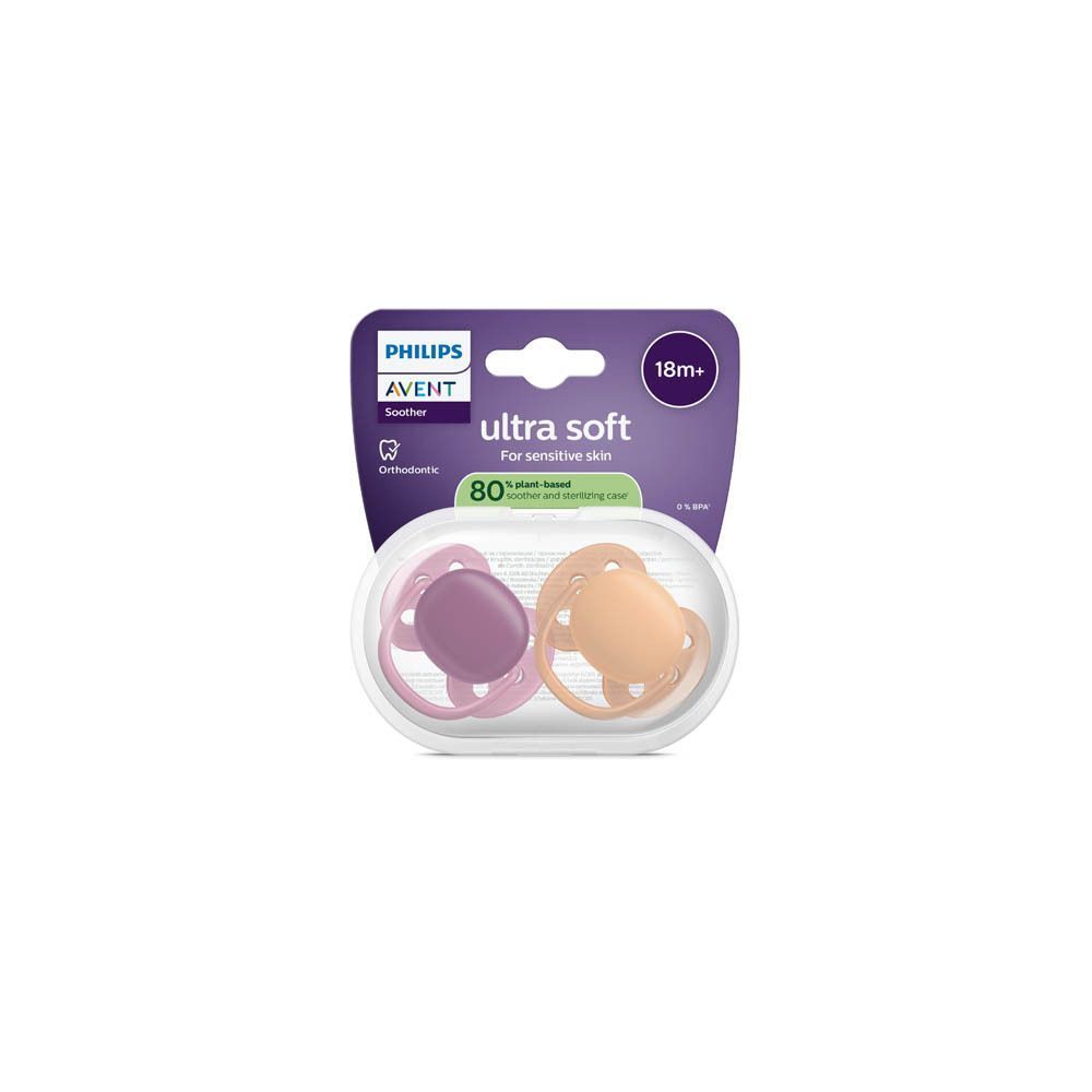Philips Avent Ultra Soft fopspeentjes set voor gevoelige huid, 18m+, fuchsia en perzik.