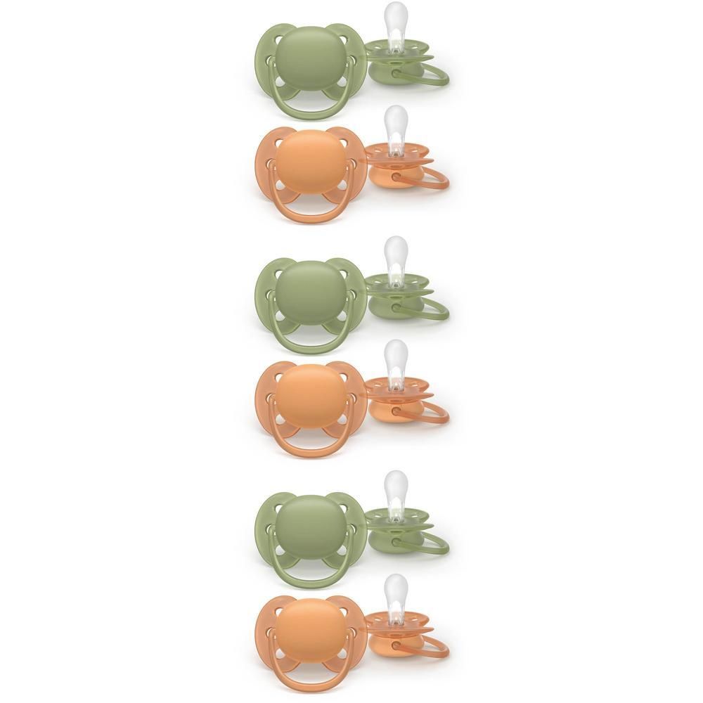 Six sucettes Philips Avent Ultra Air, coloris vert sauge et terracotta.