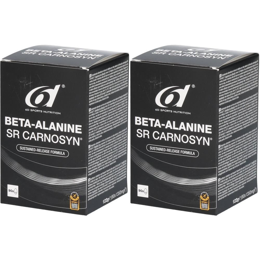 Deux boîtes de 6d Sports Beta-Alanine SR CarnoSyn avec mention "Sustained-Release Formula".