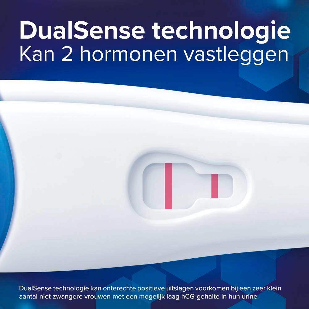 Close-up van de Clearblue test met twee positieve resultaatlijnen.