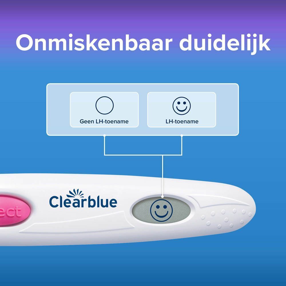 Digitale ovulatietest Clearblue toont een smiley voor een LH-piek.