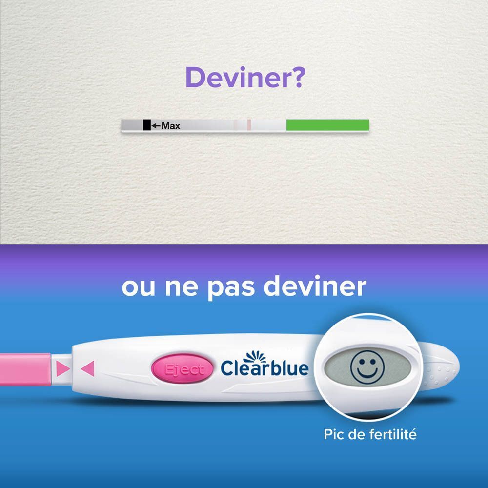Un couple tenant un testeur d'ovulation Clearblue pour identifier les jours les plus fertiles.