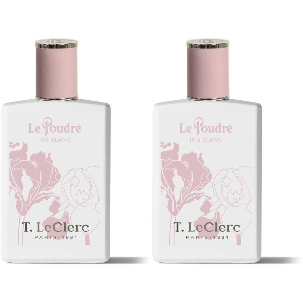 Twee witte flacons met roze irismotief en zilveren rand.