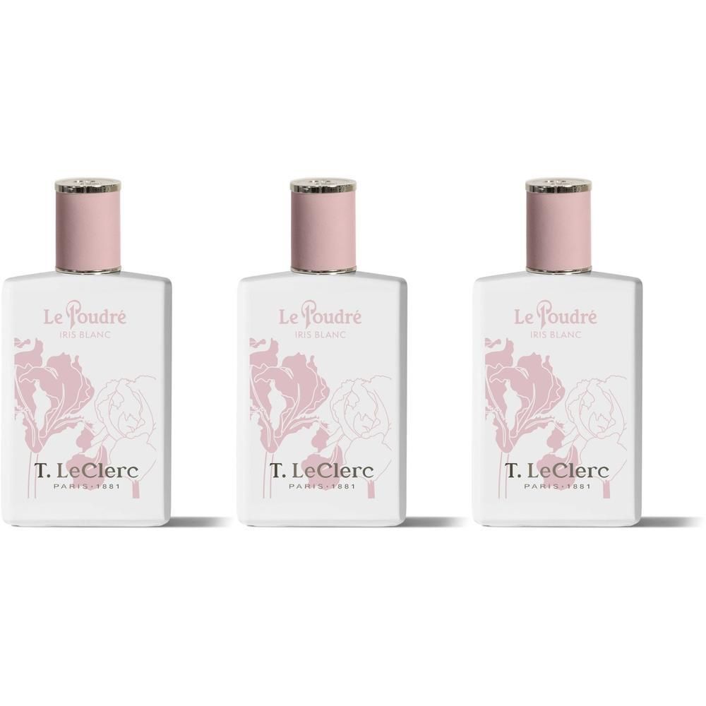 Trois flacons blancs aux accents roses et verts, décorés de motifs floraux.