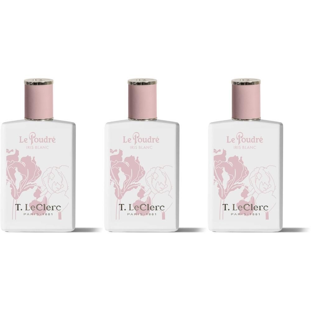 Drie witte flacons met roze en groene accenten, versierd met bloemmotieven.