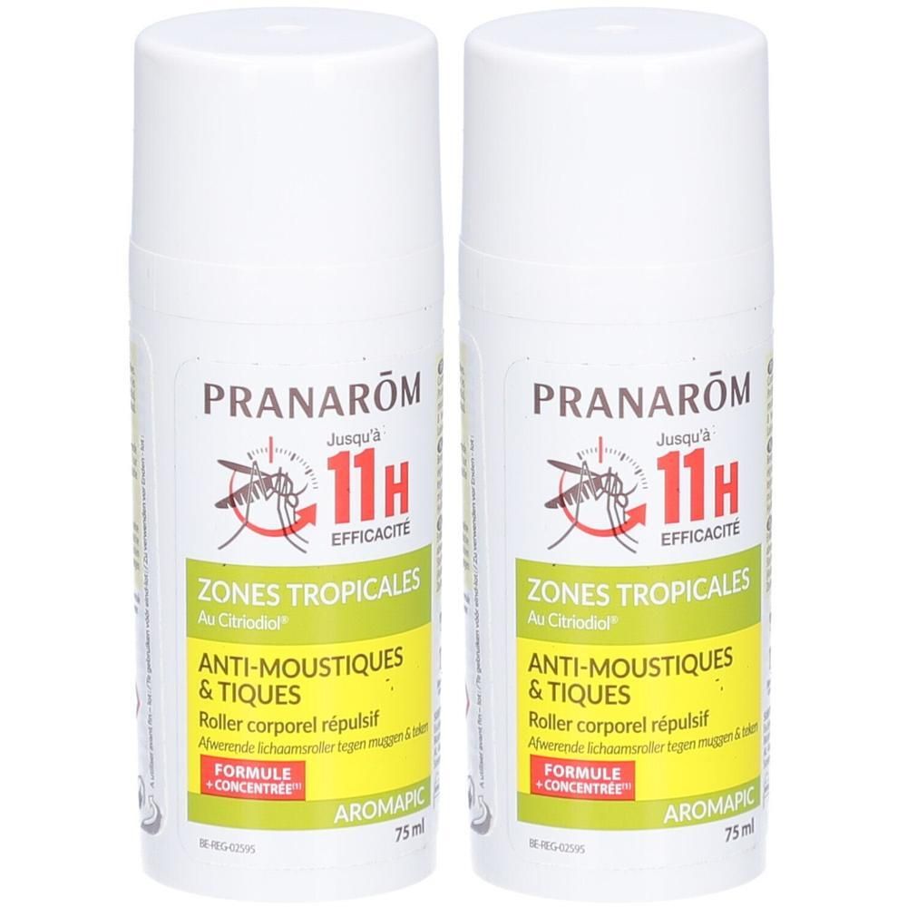 Deux roll-ons Pranarôm Anti-Moustiques et Tiques Zones Tropicales, 75ml.