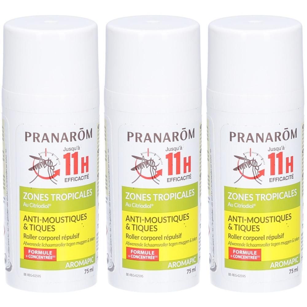 Drie Pranarôm Aromapic rollers voor tropische zones, 75ml.