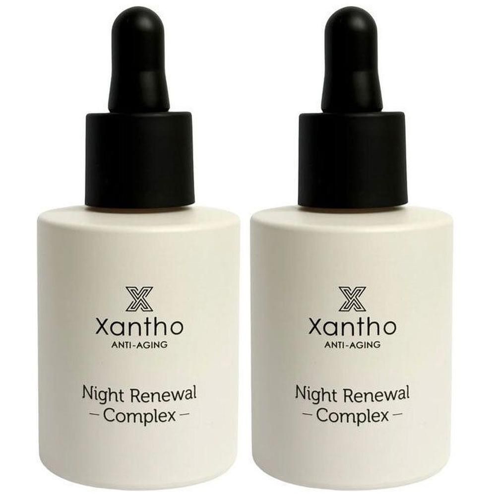Deux flacons de Xantho Anti-Aging Night Renewal Complex avec bouchon compte-gouttes.