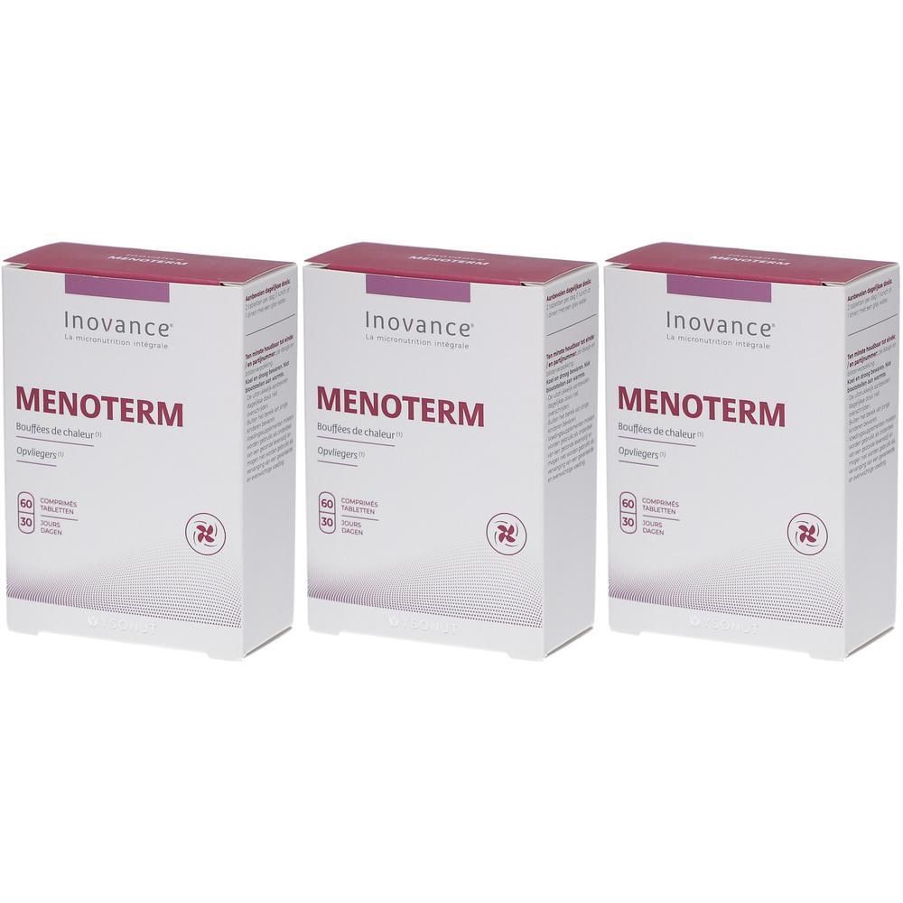 Drie pakken Inovance Menoterm met 60 tabletten.