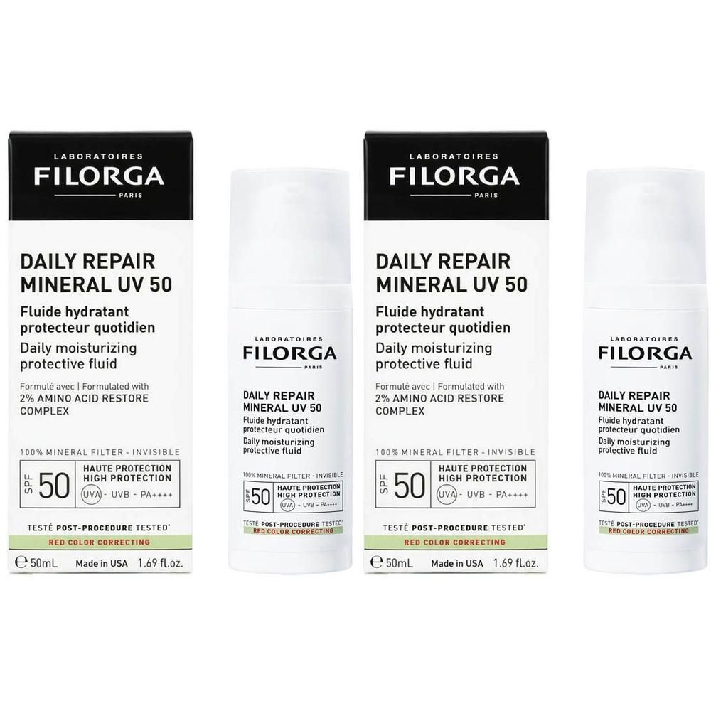 Quatre flacons de fluide protecteur quotidien Filorga DAILY REPAIR MINERAL UV 50.