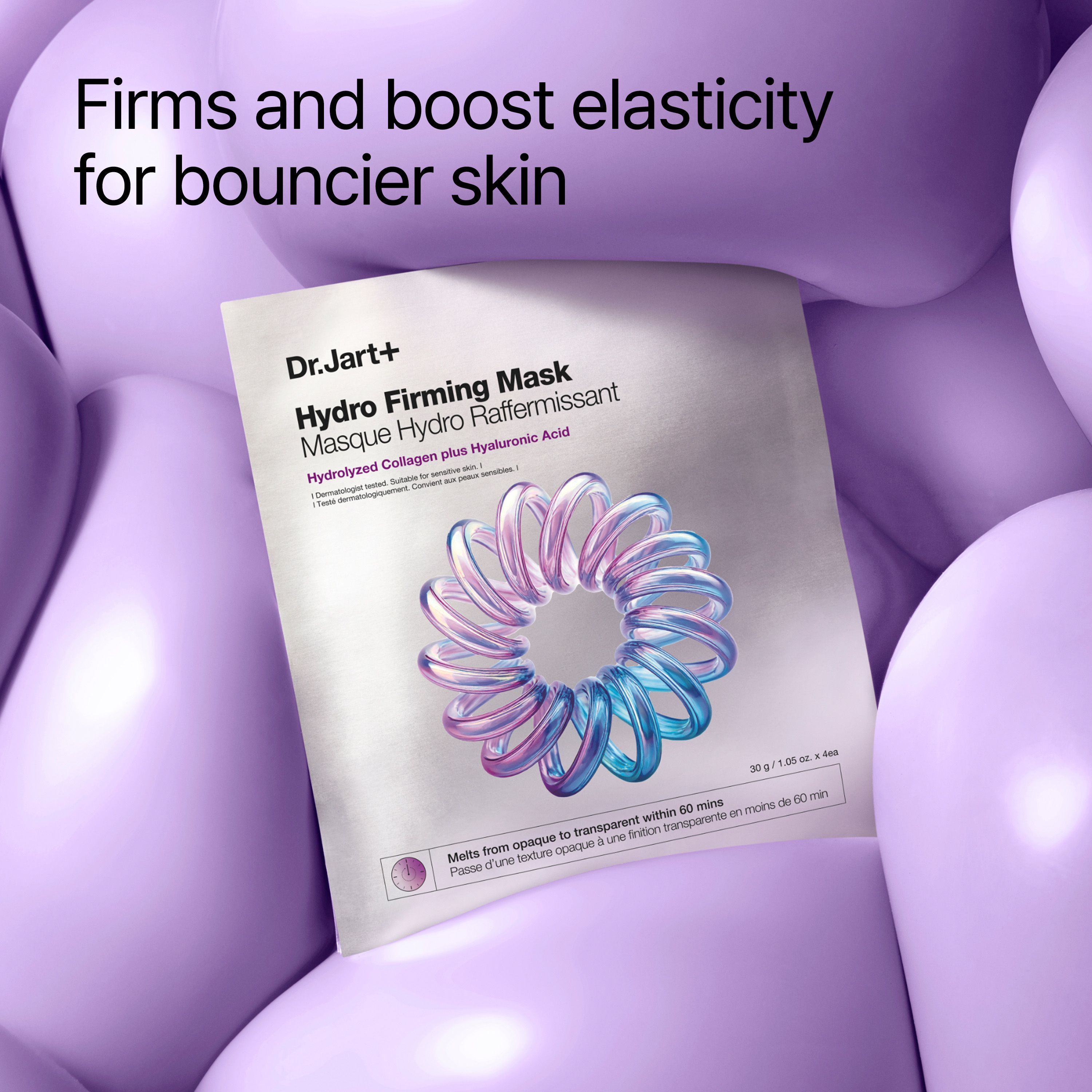 Dr.Jart+ Masque Hydro Raffermissant, emballage individuel avec design en spirale.