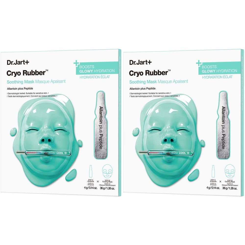Deux paquets de masque apaisant Dr.Jart+ Cryo Rubber™ avec ampoule.