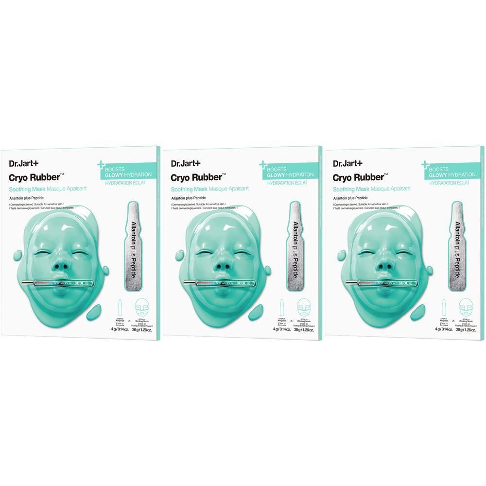 Trois paquets de masque Dr.Jart+ Cryo Rubber avec ampoule.