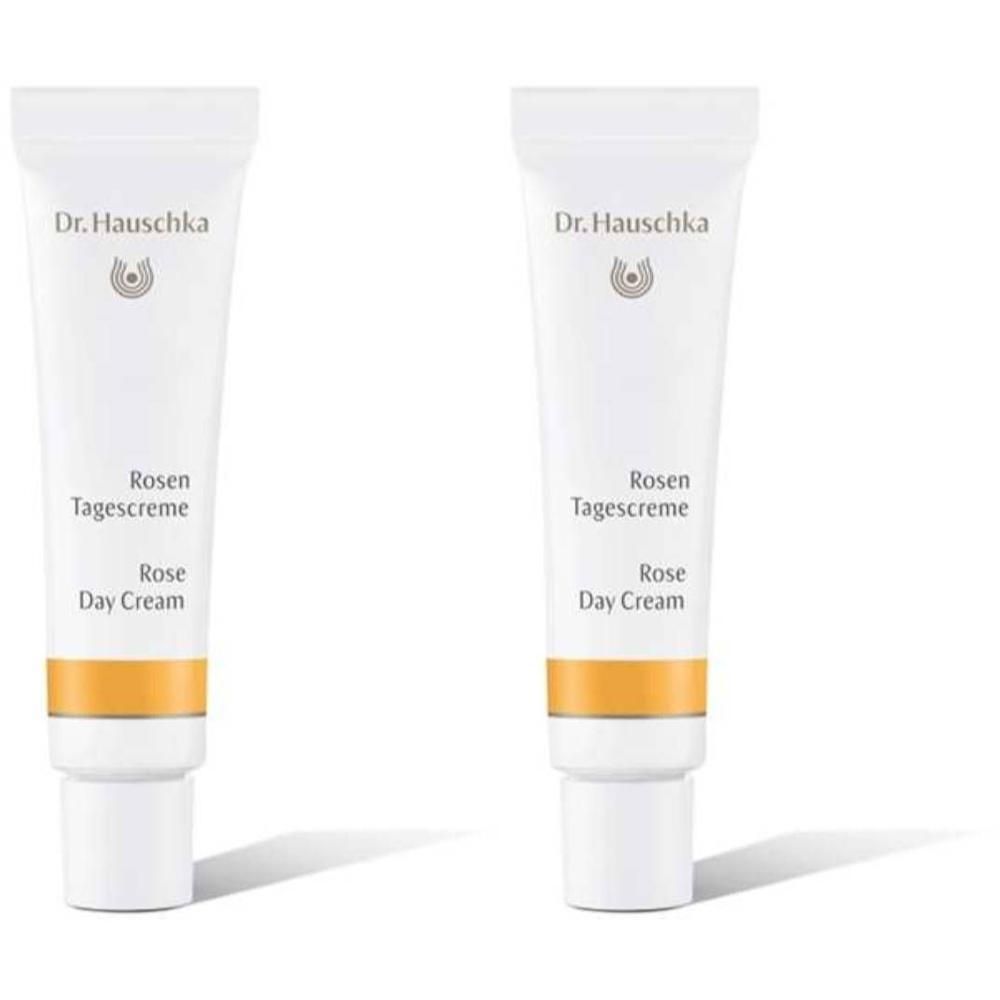 Twee Dr. Hauschka Rozen Dagcrème mini tubes.