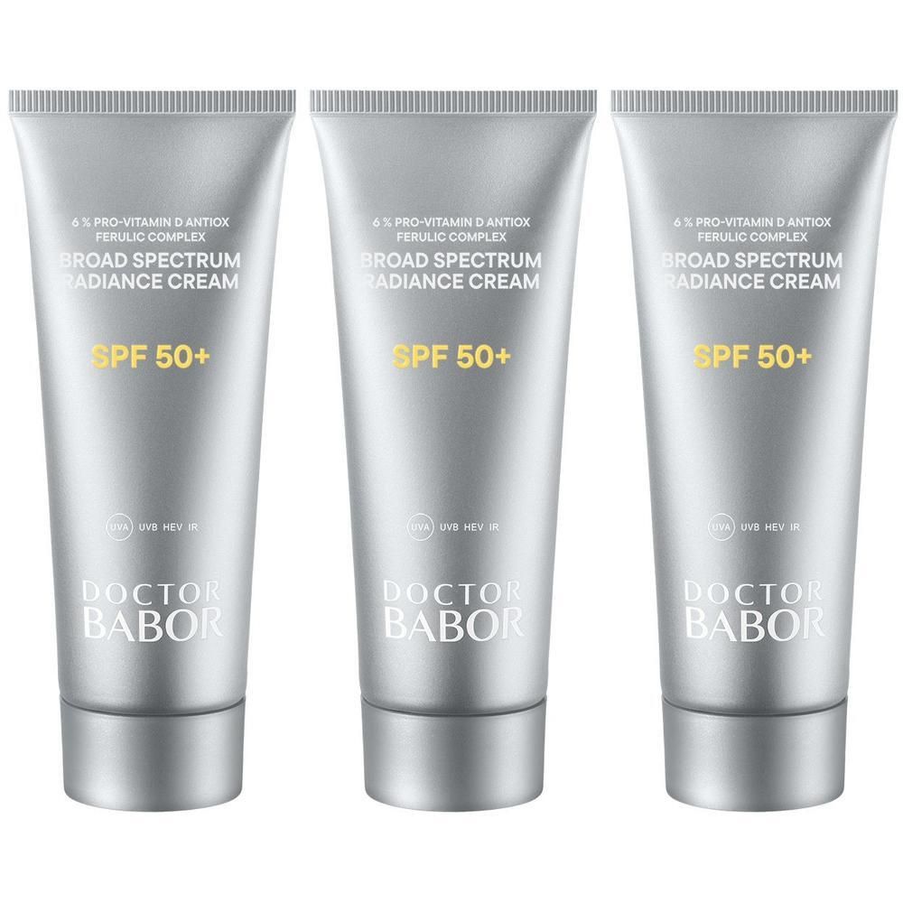 Drie tubes Babor zonnebrandcrème met SPF 50+.