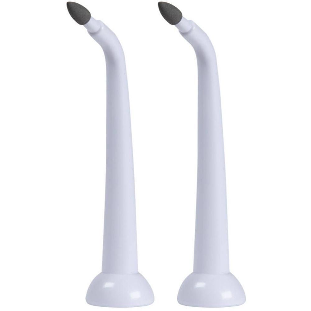 Deux embouts blancs avec tête coudée et pointe foncée.