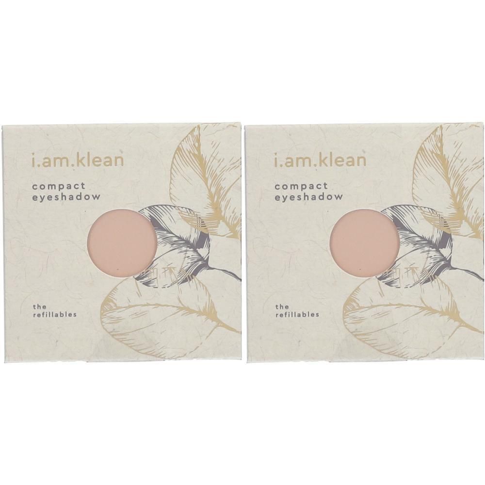 Deux paquets de fard à paupières compact i.am.klean, chacun avec une recharge de fard à paupières ronde couleur pêche.