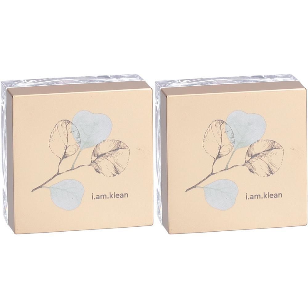 Twee i.am.klean minerale blush verpakkingen met bladerenmotief.