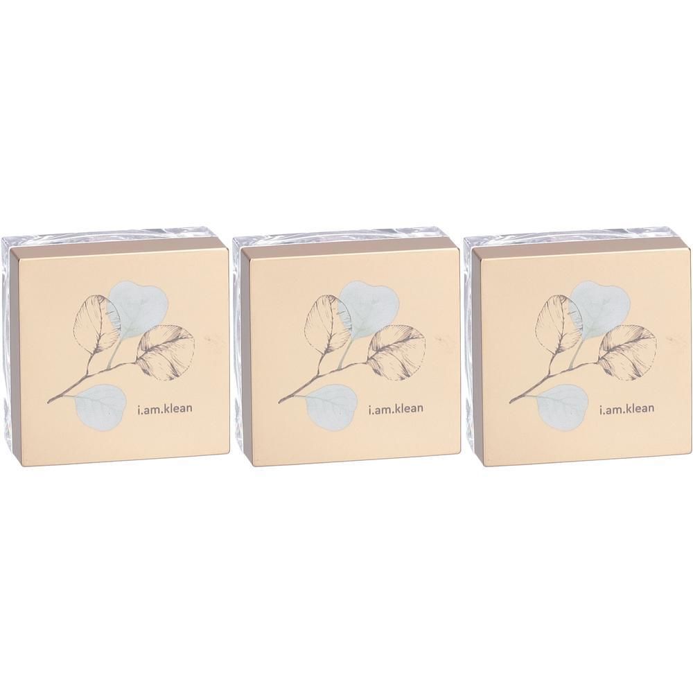 Drie i.am.klean Mineral Blush Perfect Pink 1 doosjes met bladmotief.