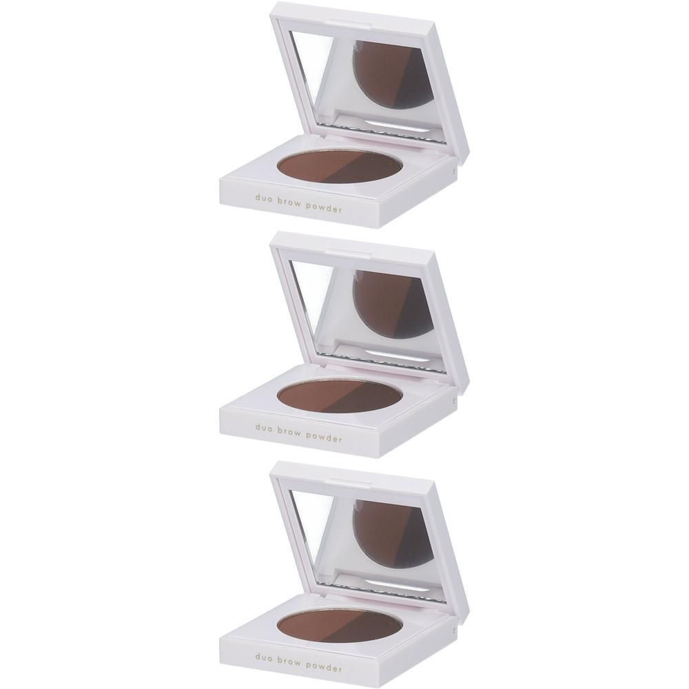 Poudre duo pour sourcils dans un boîtier carré blanc avec miroir. Deux teintes de brun.