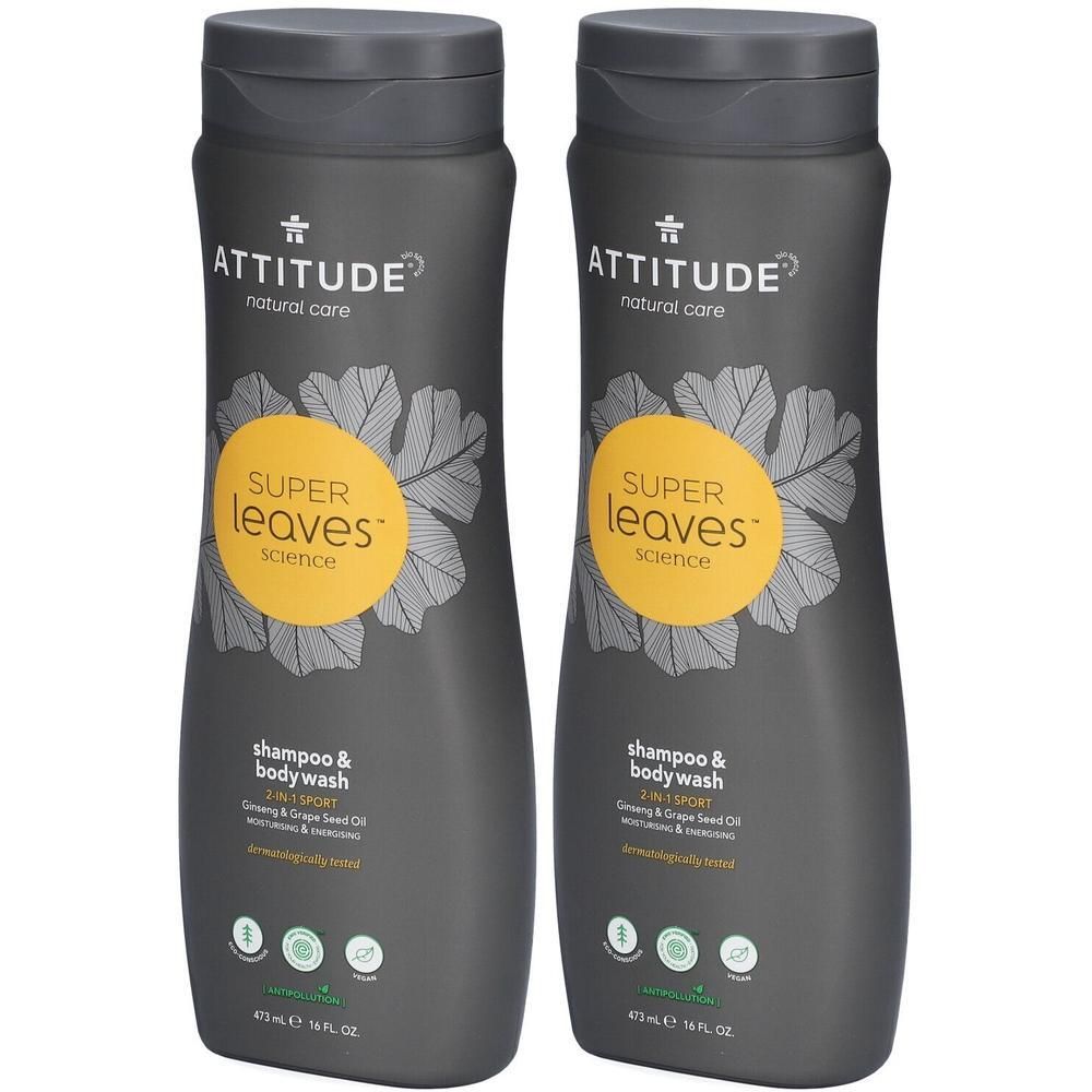 Deux bouteilles Attitude Super Leaves Shampooing & Gel Douche 2-en-1.