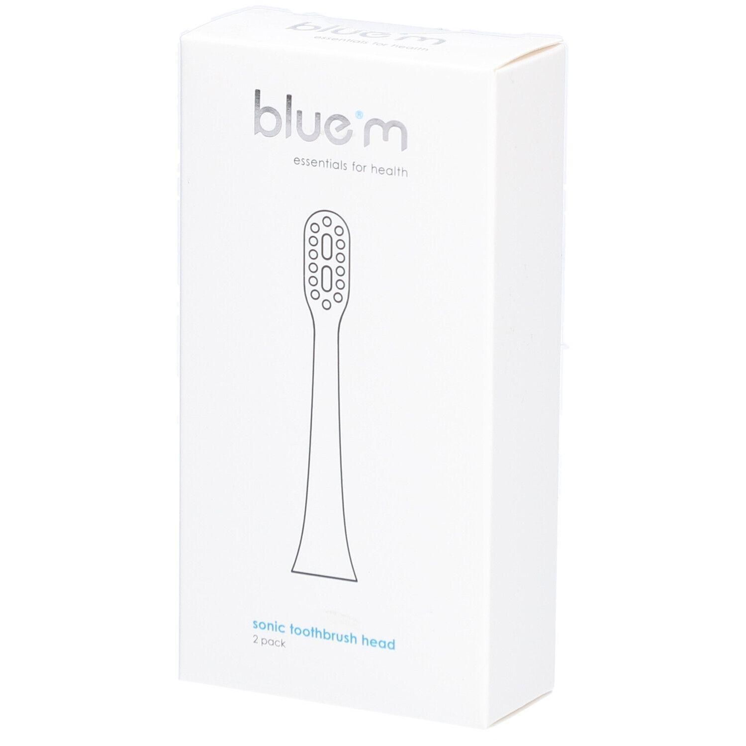 Emballage pour 2 têtes de brosse à dents soniques blue®m.