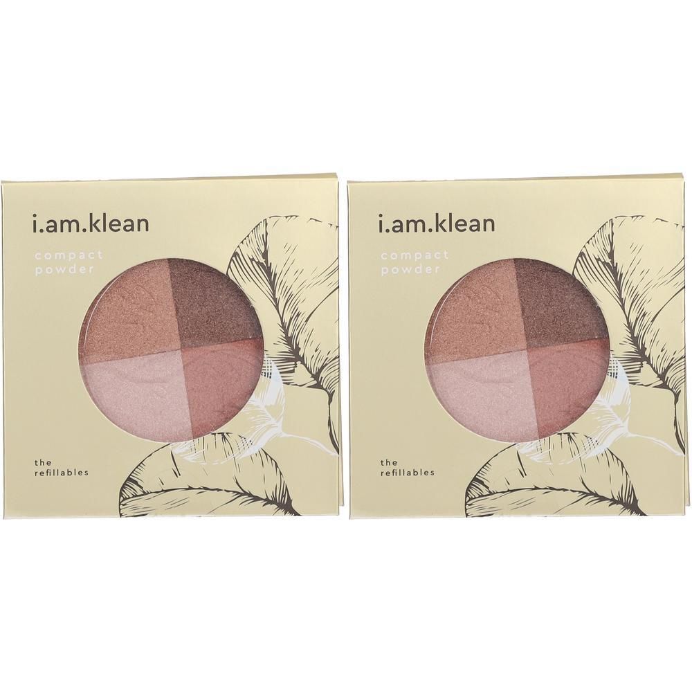 Twee i.am.klean compact poeder verpakkingen met vier verdeelde tinten.
