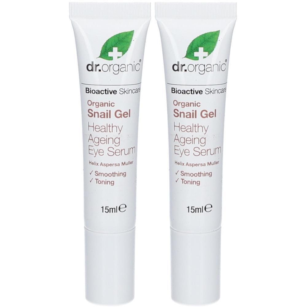 Twee tubes Dr. Organic Bioactive Snail Gel Oogserum, elk 15ml.