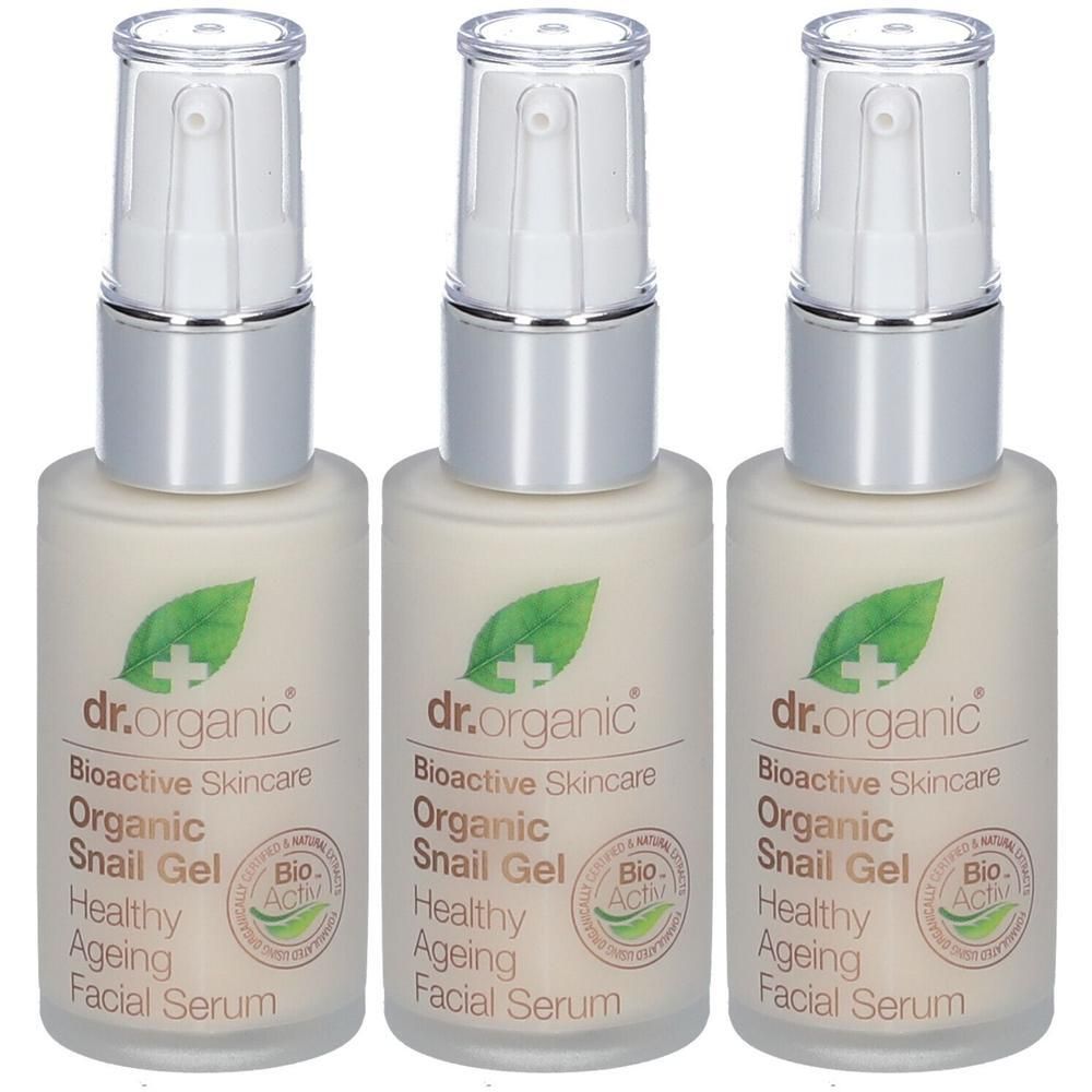 Twee flesjes dr. organic Organic Snail Gel Facial Serum.