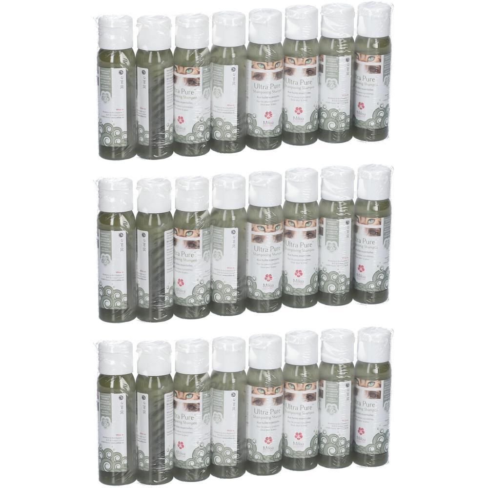 Meerdere flessen Miloa Ultra Pure zuiverende shampoo voor honden en katten.
