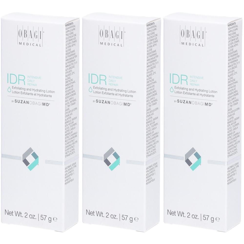 Trois boîtes Obagi Medical IDR Exfoliating and Hydrating Lotion, 57g chacune.